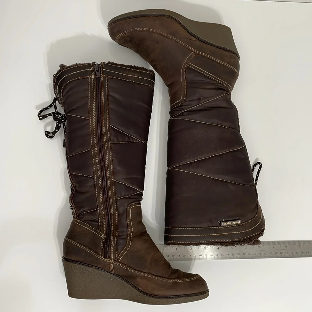 Hush Puppies Women's Size 7 medium brown Hilde Hyde Snow Boot with‎ wedge heel.